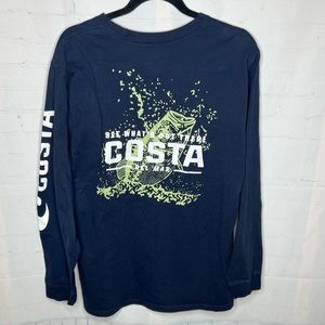 Costa Del Mar Mens Long Sleeve Cotton Graphic Tee Size Large Navy Blue